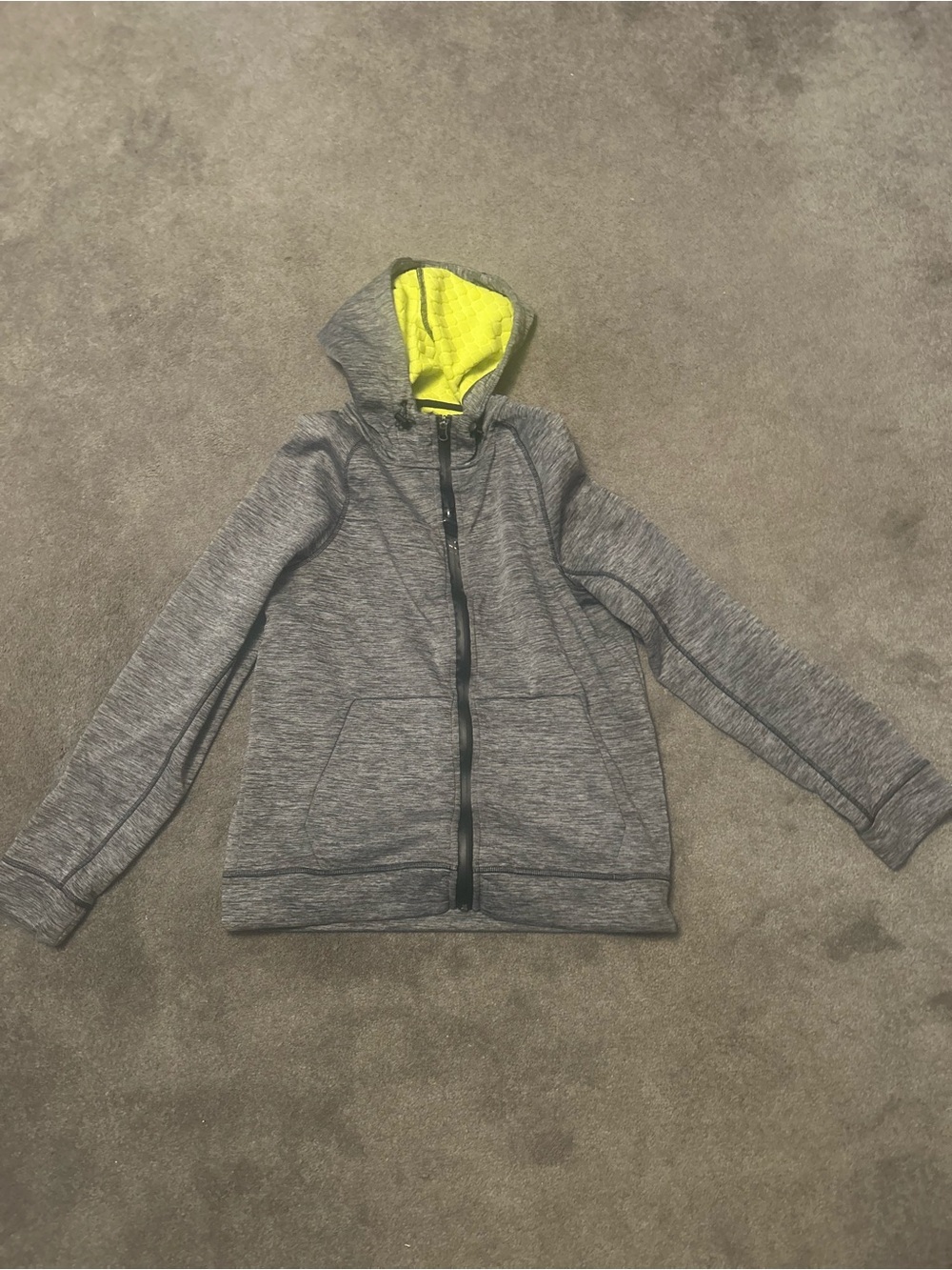American Eagle Outfitters Gray Zip Hoodie with Neon Yellow Lining